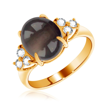 Кольцо из серебра с раухтопазом и фианитами из коллекции Уральские самоцветы