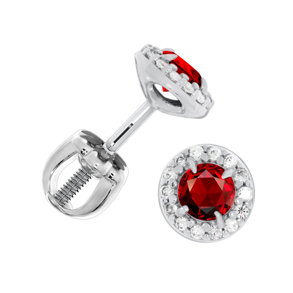 Пусеты из серебра с гранатами и фианитами