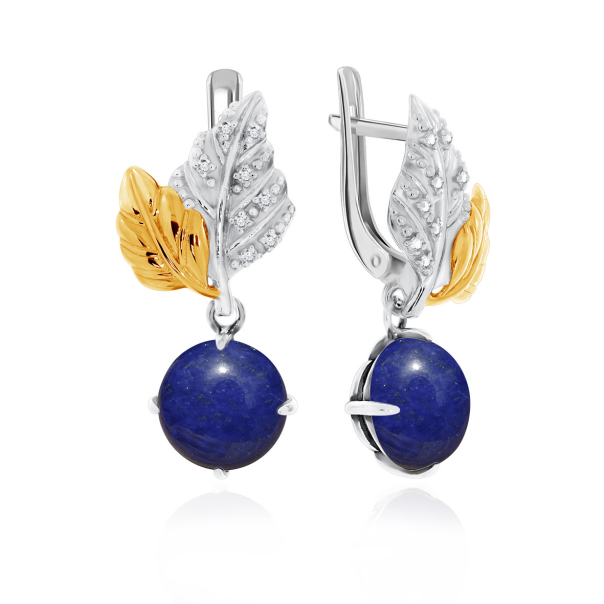 Серьги из серебра с лазуритами и фианитами