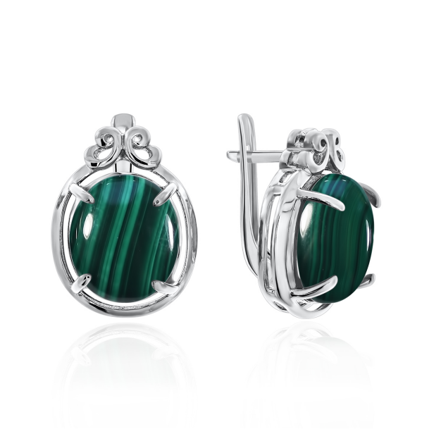 Серьги из серебра с малахитами