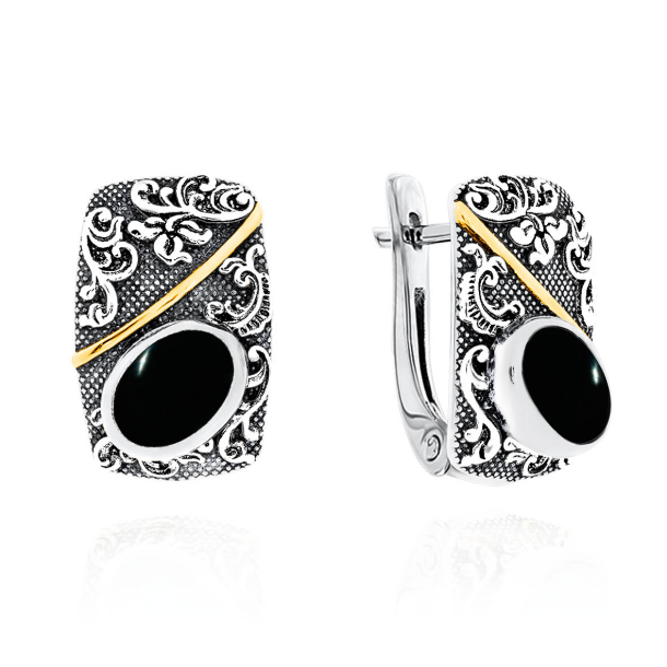 Серьги из серебра с обсидианами 