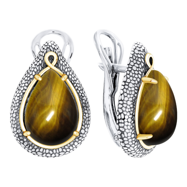 Серьги из серебра с тигровый глазами