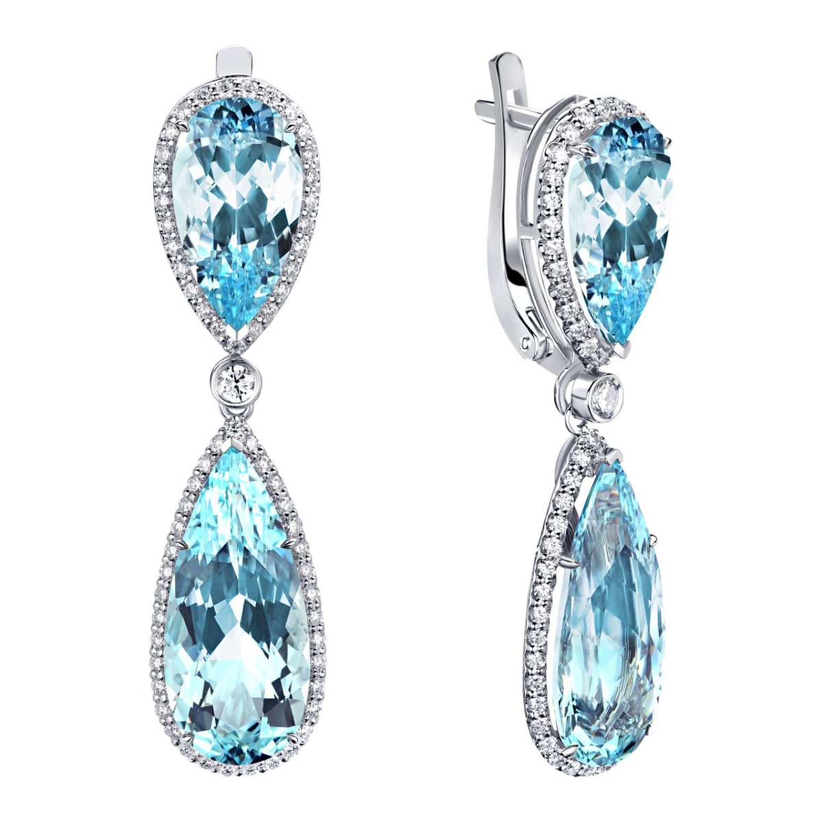 Cерьги с аквамаринами и бриллиантами, созданные мастерами KRASNOE.