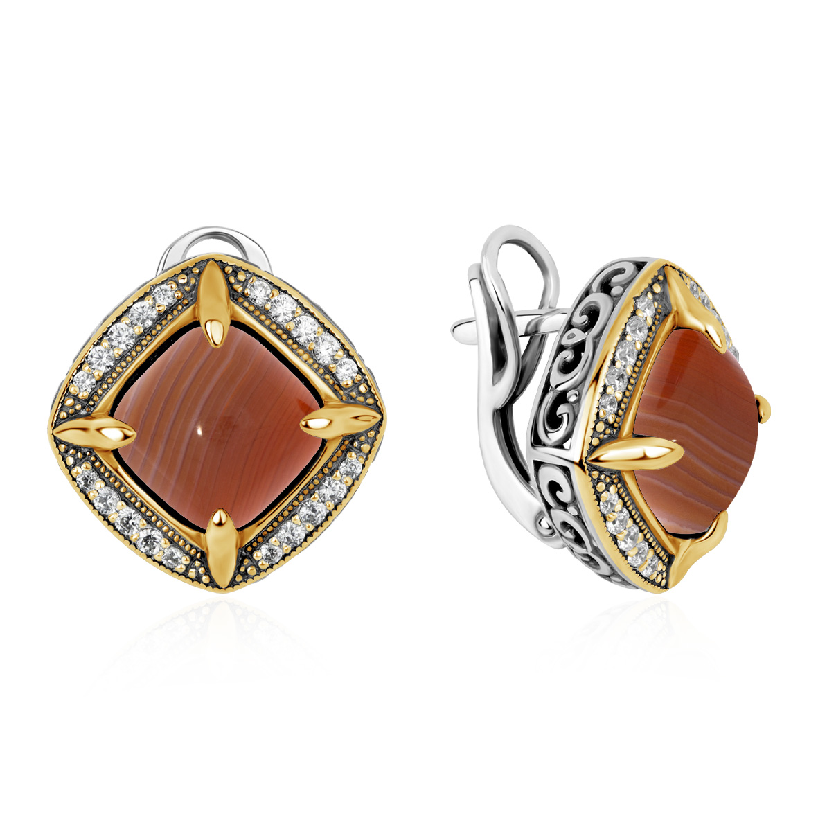 Серьги из серебра с сердоликами и фианитами (Арт. 2317681933).jpg