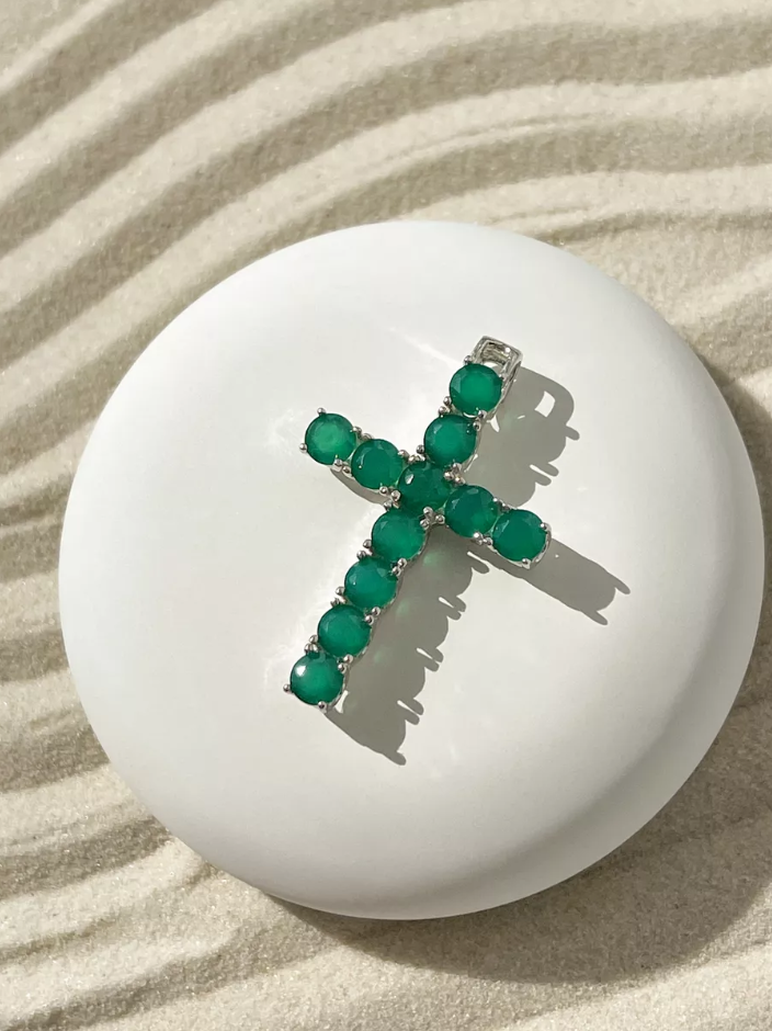 Подвеска крестик из серебра с агатом-1.png