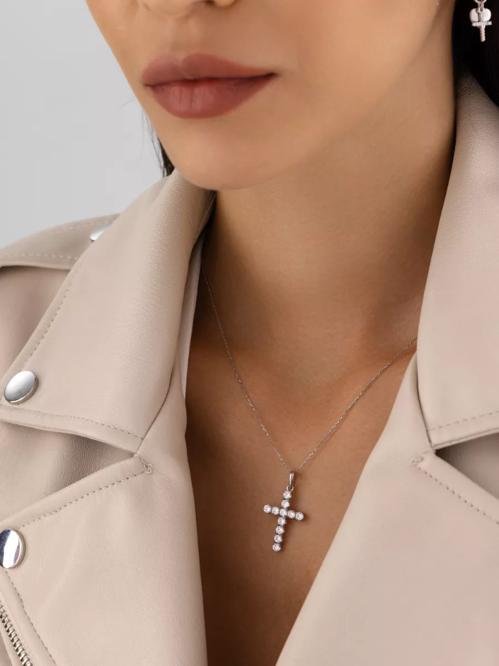 Подвеска крестик из серебра с фианитом-1.png