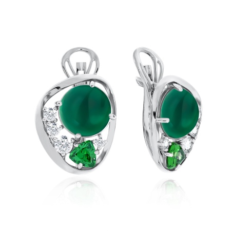 Серьги из серебра с агатами и фианитами