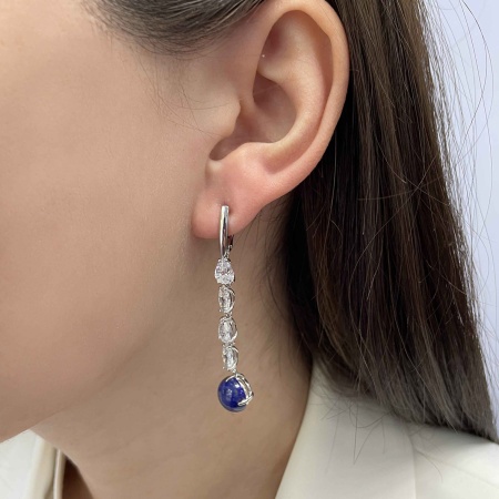 Серьги из серебра с лазуритами и фианитами 2340471205-1 от KRASNOE, металл Серебро, вставка Лазурит