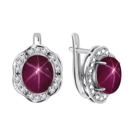 Серьги из серебра с рубинами звездчатыми и фианитами 2340940141-3 от KRASNOE, металл Серебро, вставка Рубин Звездчатый