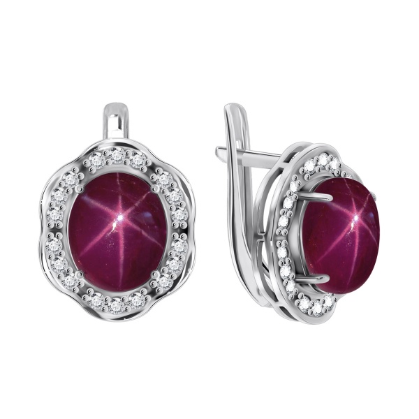 Серьги из серебра с рубинами звездчатыми и фианитами 2340940141-3 от KRASNOE, металл Серебро, вставка Рубин Звездчатый
