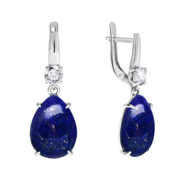 Серьги из серебра с фианитами и лазуритами 2340470502 от KRASNOE, металл Серебро, вставка Лазурит Серьги из серебра с фианитами и лазуритами 2340470502 от KRASNOE, металл Серебро, вставка Лазурит