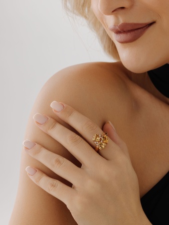 Купить кольцо из серебра с цитринами и фианитами в интернет-магазине KRASNOE