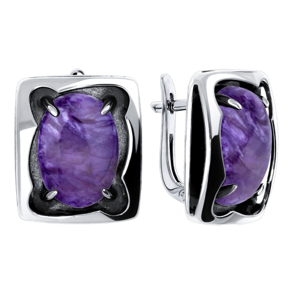 Серьги из серебра с чароитами
