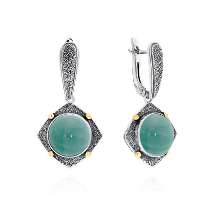 Серьги из серебра с амазонитами 2317372403 от KRASNOE, металл Серебро, вставка Амазонит
