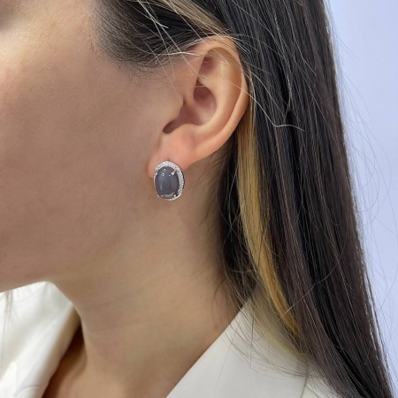 Серьги из серебра с халцедонами и фианитами 2340600989л-21 от KRASNOE, металл Серебро, вставка Халцедон