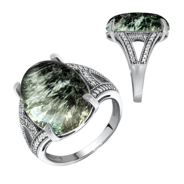 Купить кольцо из серебра с серафинитом и фианитами в интернет-магазине KRASNOE