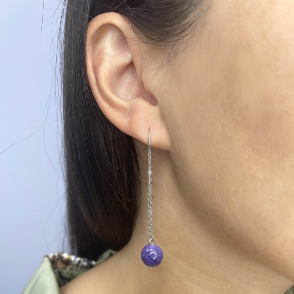 Серьги из серебра с чароитами 2340460710-3 от KRASNOE, металл Серебро, вставка Чароит