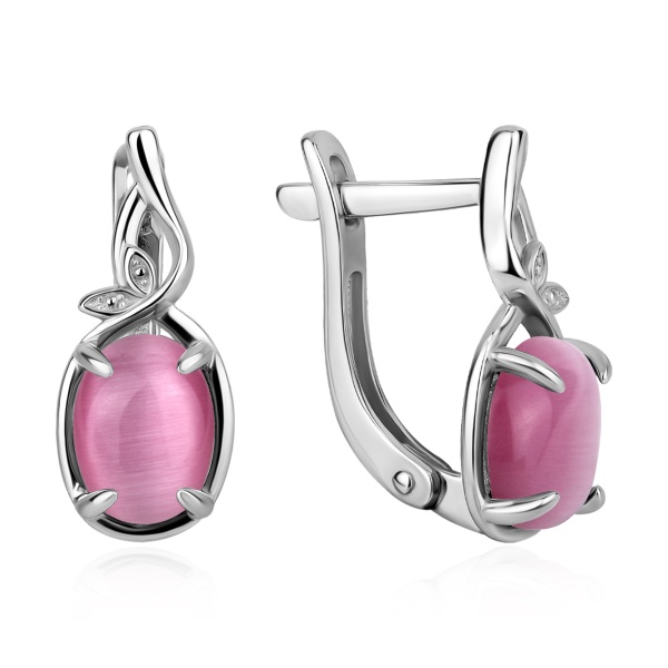 Серьги из серебра с кошачим глазом