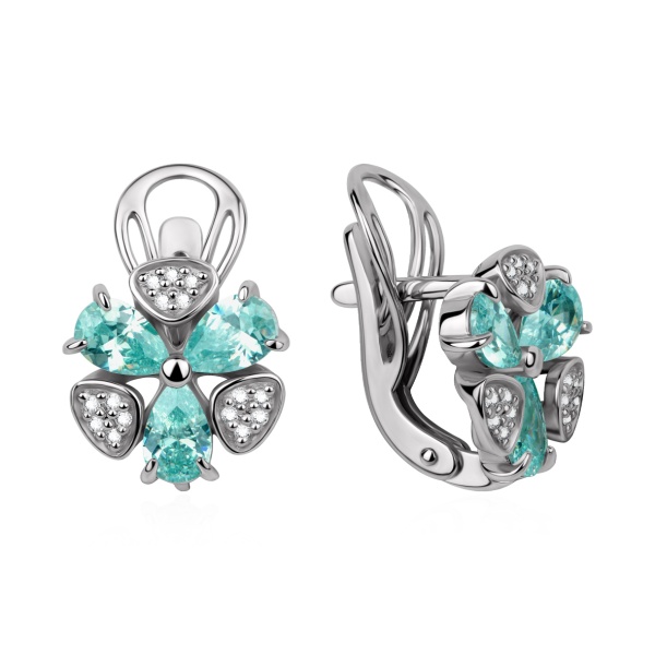 Серьги из серебра с ситаллами и фианитами