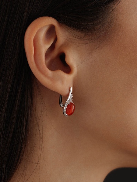 Серьги из серебра с агатами и фианитами со скидкой