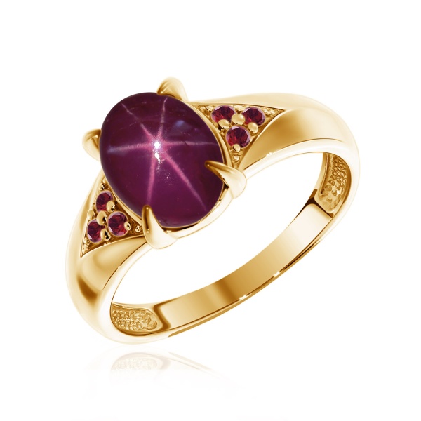 Кольцо из серебра с рубином звездчатым и ситаллами со скидкой