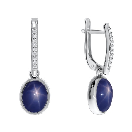 Серьги из серебра с сапфир звездчатыйами и фианитами 2340940368л-8 от KRASNOE, металл Серебро, вставка Сапфир Звездчатый