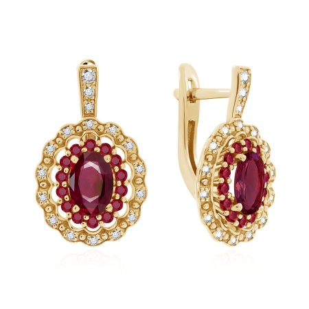 Серьги из серебра с рубинами, рубинами и топазами