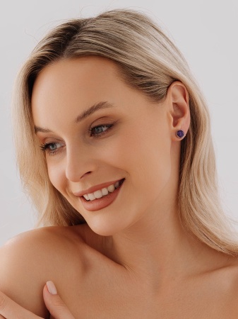 Пусеты из серебра с аметист П340062780 от KRASNOE, металл Серебро, вставка Аметист