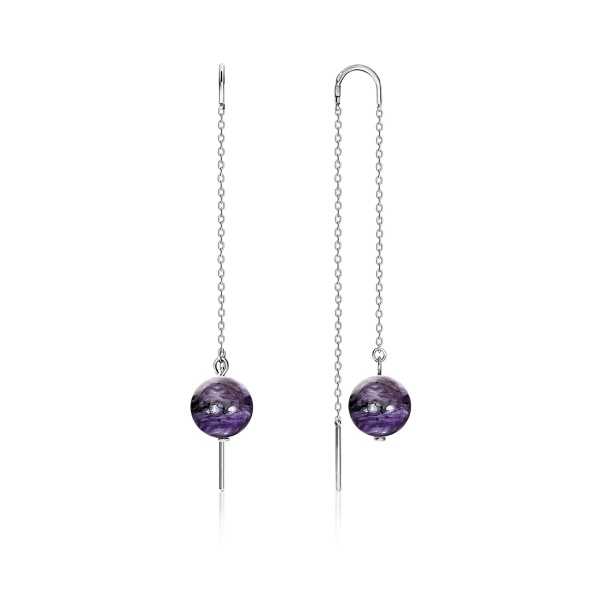 Серьги из серебра с чароитами 2340460710-3 от KRASNOE, металл Серебро, вставка Чароит