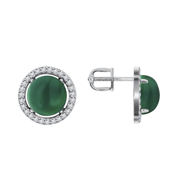 Пусеты из серебра с агатами и фианитами