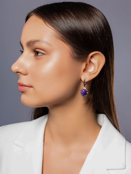 Серьги из серебра с чароитами в ювелирном интернет-магазине