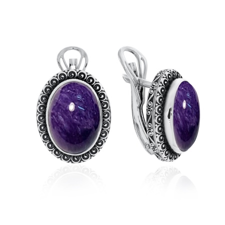 Серьги из серебра с чароитами