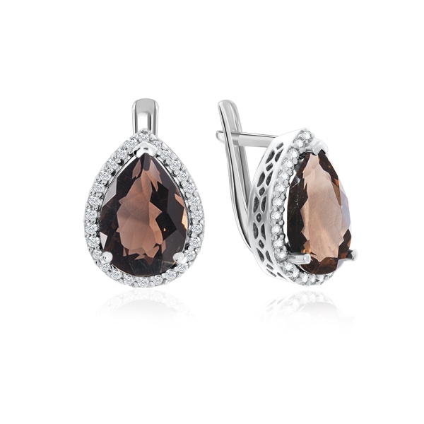 Серьги из серебра с топазами и фианитами