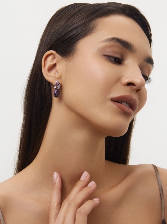 Серьги из серебра с чароитами и фианитами 2340460886-92 от KRASNOE, металл Серебро, вставка Чароит