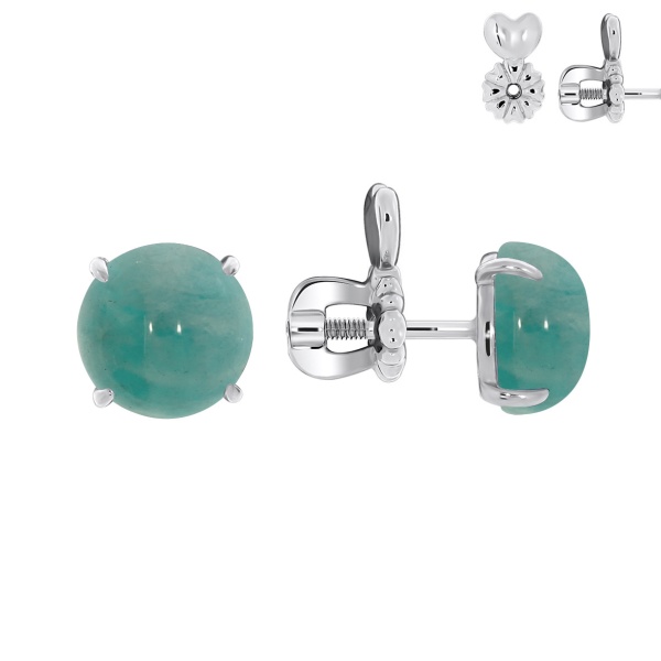 Пусеты из серебра с амазонитами