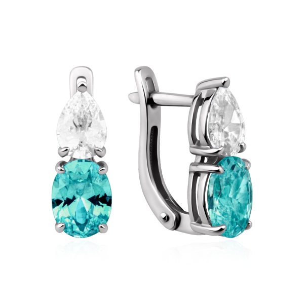 Серьги из серебра с фианитами и ситаллами