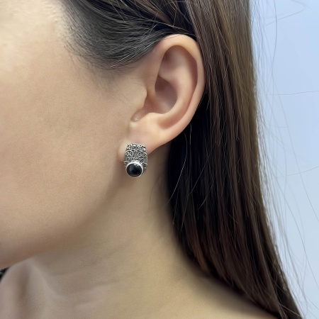 Серьги из серебра с обсидианами 2310321366-20 от KRASNOE, металл Серебро, вставка Обсидиан