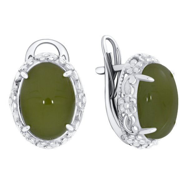 Серьги из серебра с нефритами в ювелирном интернет-магазине Серьги из серебра с нефритами в ювелирном интернет-магазине