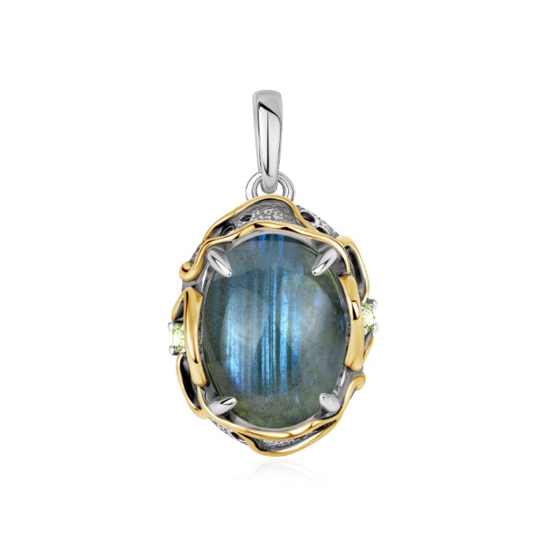 Купить подвеска из серебра с лабрадоритом и фианитами