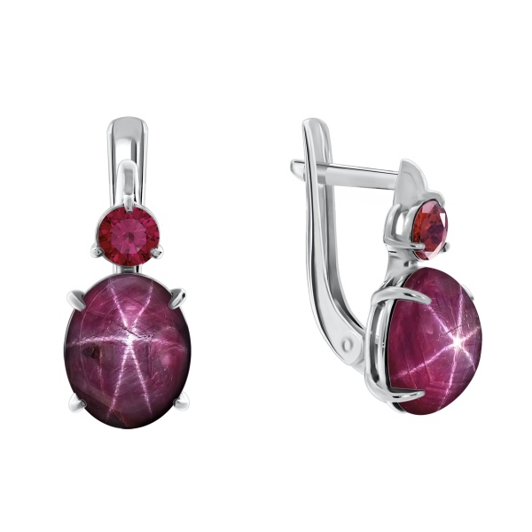 Серьги из серебра с натуральными корундами и рубинами звездчатыми со скидкой