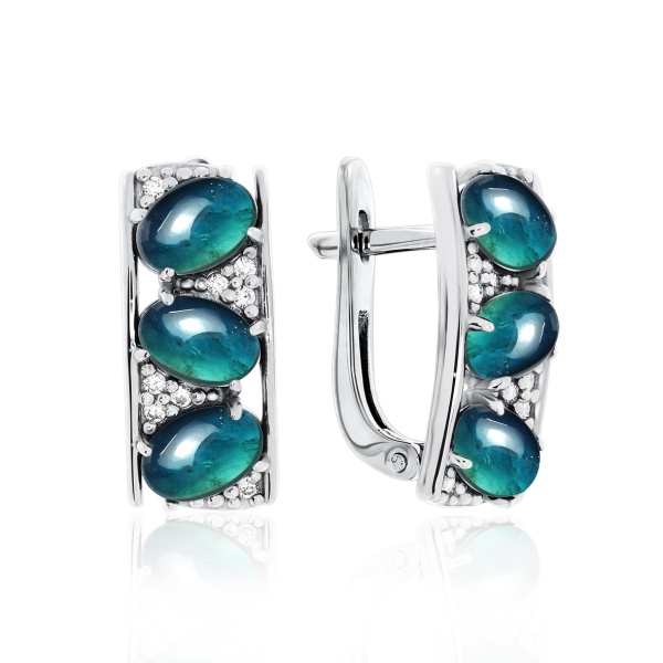 Серьги из серебра с ситаллами и фианитами со скидкой