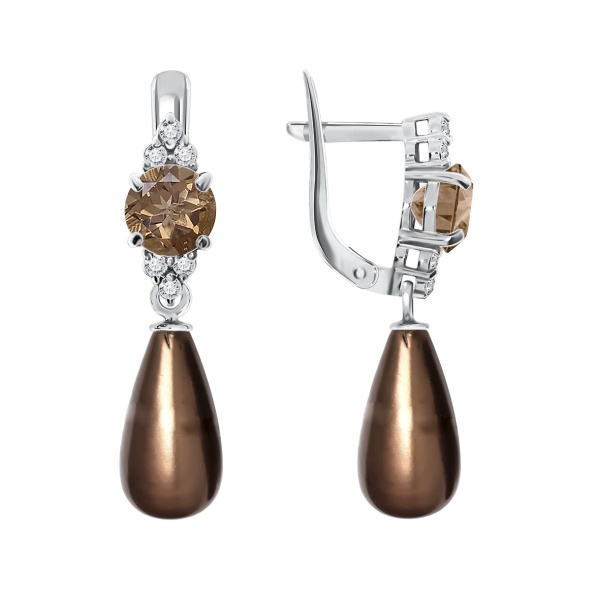 Серьги из серебра с жемчугами и фианитами со скидкой