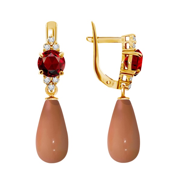 Серьги из серебра с гранатами, кораллами и фианитами со скидкой
