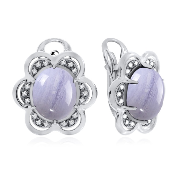 Серьги из серебра с агатами и фианитами со скидкой