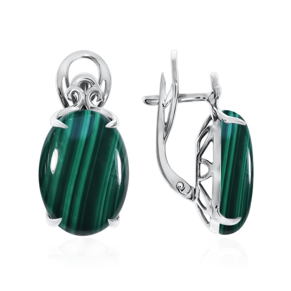 Серьги из серебра с малахитами 2340380112 от KRASNOE, металл Серебро, вставка Малахит
