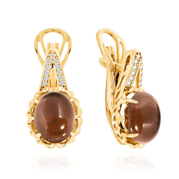 Серьги из серебра с топазами и фианитами 2320781213л от KRASNOE, металл Серебро, вставка Раухтопаз