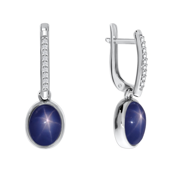 Серьги из серебра с звездчатыми сапфирами и фианитами 2340940368л-8 от KRASNOE, металл Серебро, вставка Сапфир Звездчатый Серьги из серебра с звездчатыми сапфирами и фианитами 2340940368л-8 от KRASNOE, металл Серебро, вставка Сапфир Звездчатый