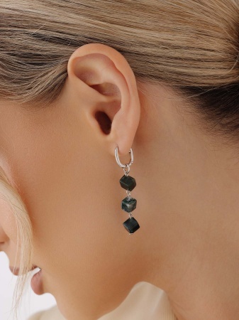 Серьги из серебра с моховым агатом