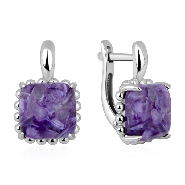 Серьги из серебра с чароитами в ювелирном интернет-магазине