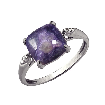 Купить кольцо из серебра с чароитом и фианитами в интернет-магазине KRASNOE